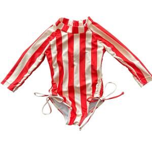Forever French Baby Orange Cream Striped Long Sleeve Swimsuit Size 0-6 Months